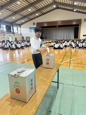 投票箱に投票用紙を入れる様子